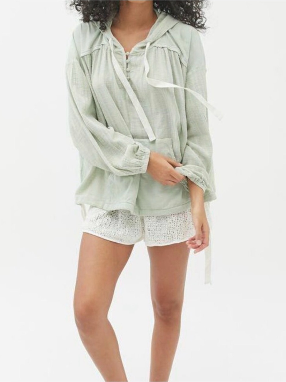 Out From Under Urban Outfitters Helena Gauze Hoodie Top Mint Oversized M - Picture 1 of 6